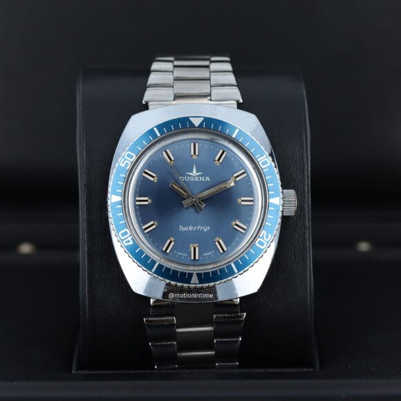 Dugena Watertrip Vintage 37mm Blue Dial Watch on Stainless Steel